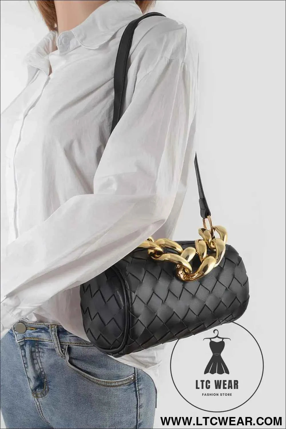 Braided Crossbody Bag W/oversized Chain