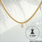 Brass inlaid zircon letter pendant necklace