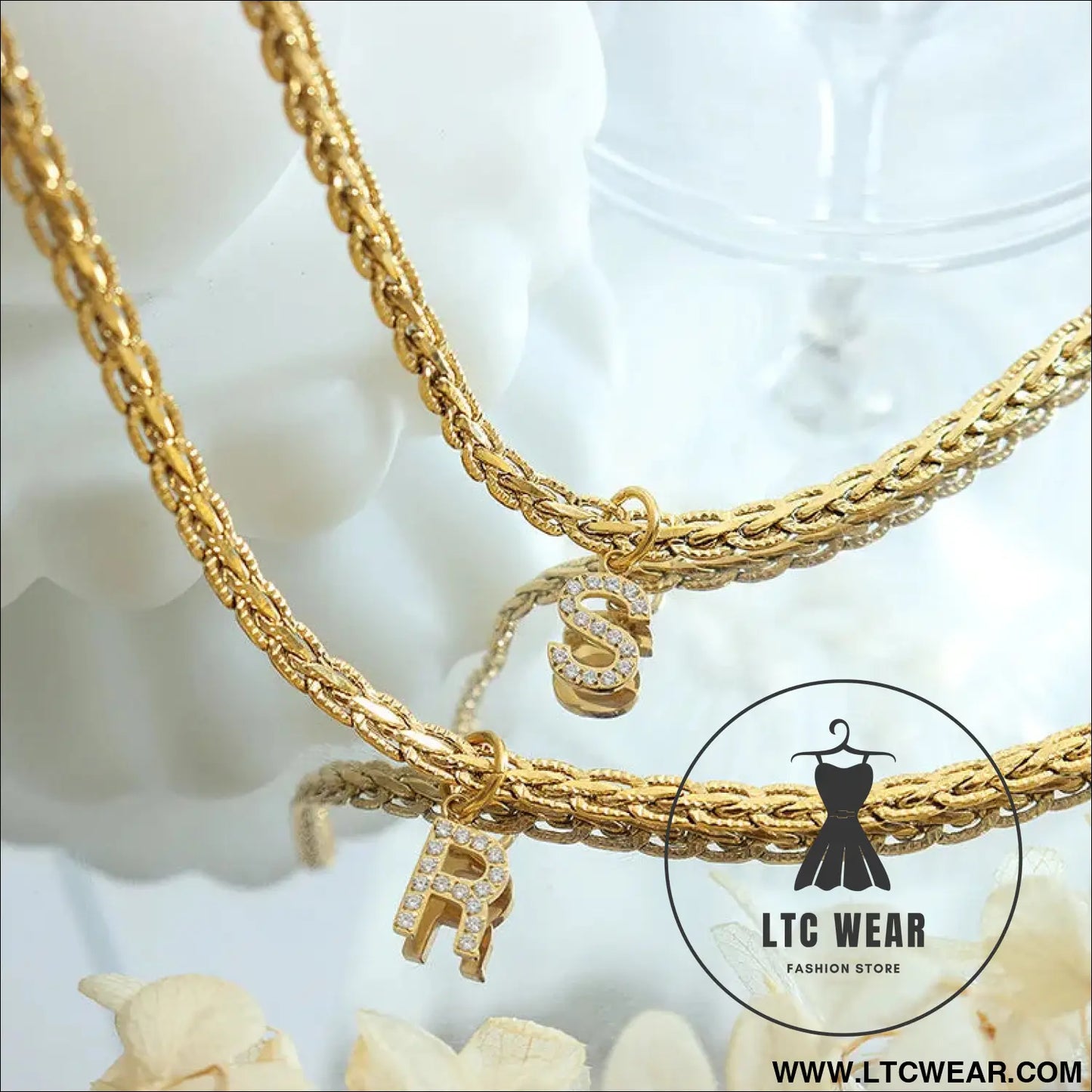 Brass inlaid zircon letter pendant necklace