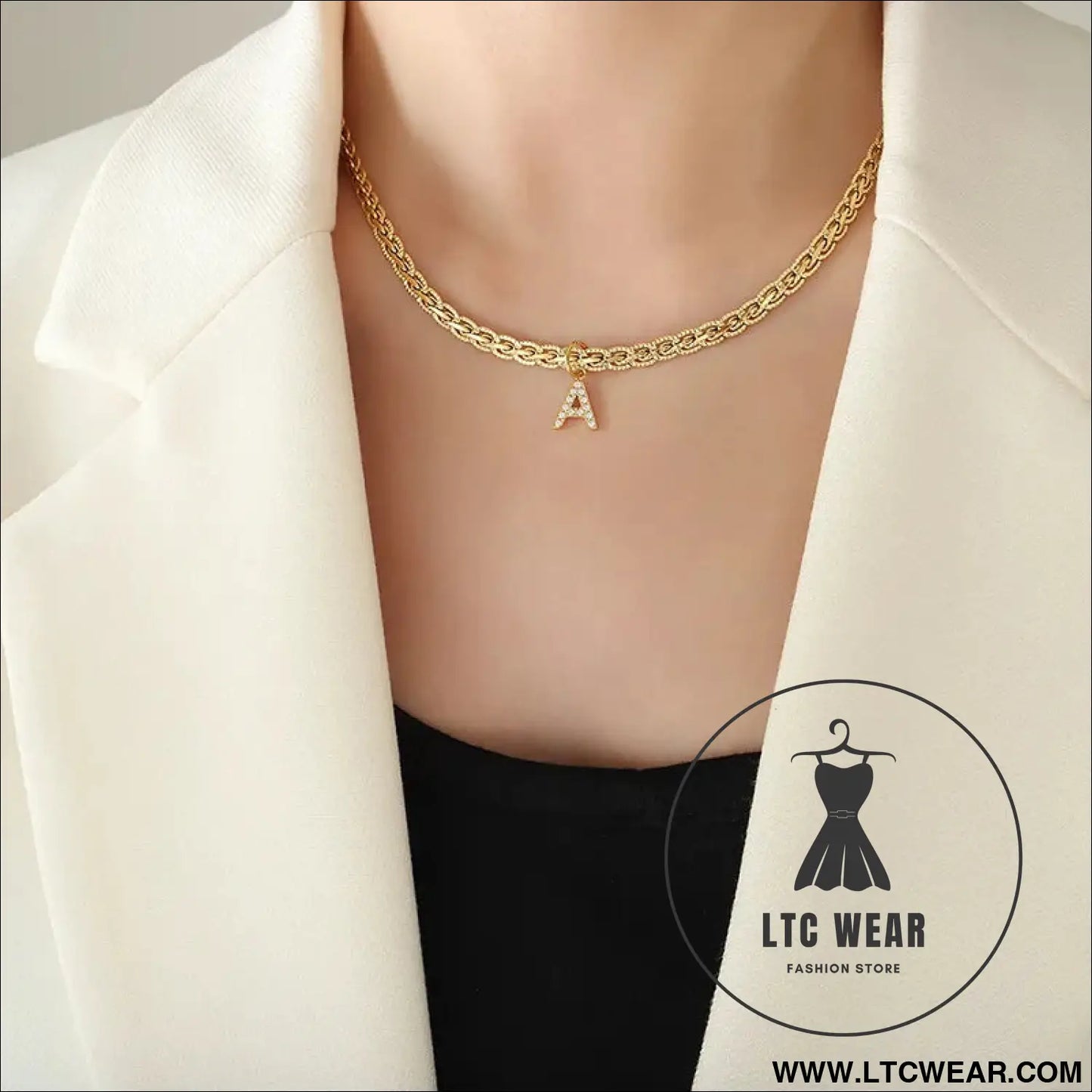 Brass inlaid zircon letter pendant necklace - style a / one size