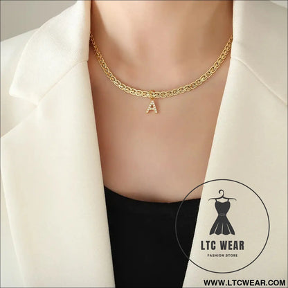 Brass inlaid zircon letter pendant necklace - style a / one size