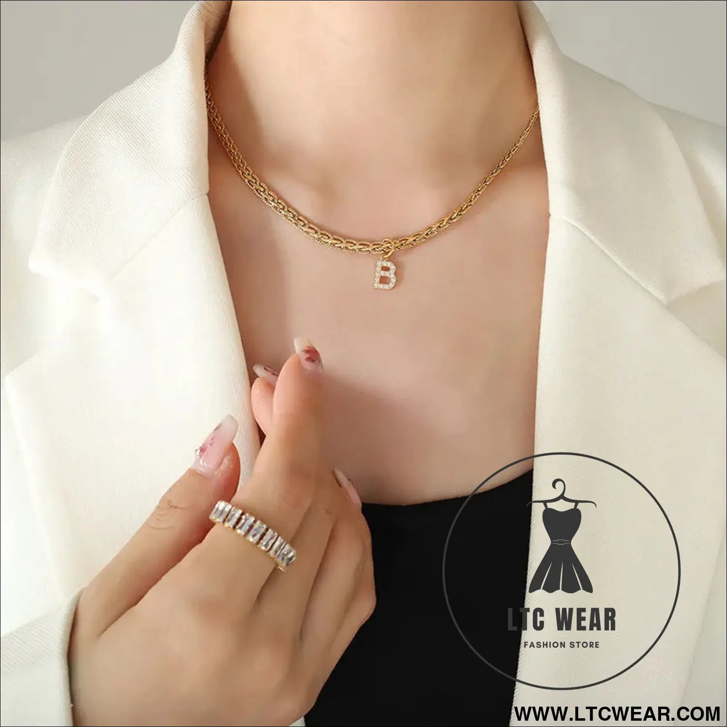Brass inlaid zircon letter pendant necklace - style b / one size