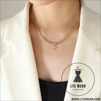 Brass inlaid zircon letter pendant necklace - style c / one size