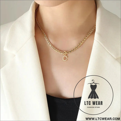 Brass inlaid zircon letter pendant necklace - style c / one size