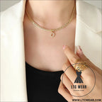 Brass inlaid zircon letter pendant necklace - style d / one size