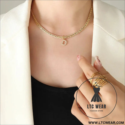 Brass inlaid zircon letter pendant necklace - style d / one size