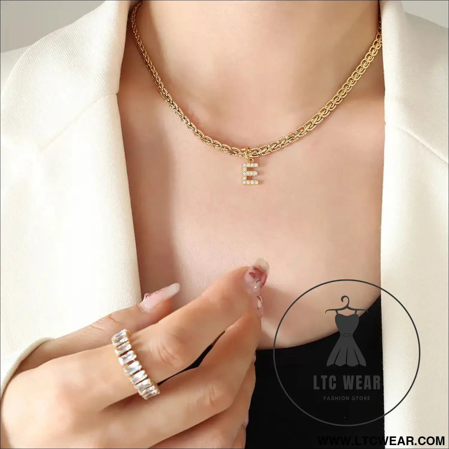 Brass inlaid zircon letter pendant necklace - style e / one size