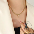 Brass inlaid zircon letter pendant necklace - style g / one size