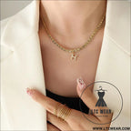 Brass inlaid zircon letter pendant necklace - style h / one size