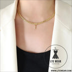 Brass inlaid zircon letter pendant necklace - style i / one size