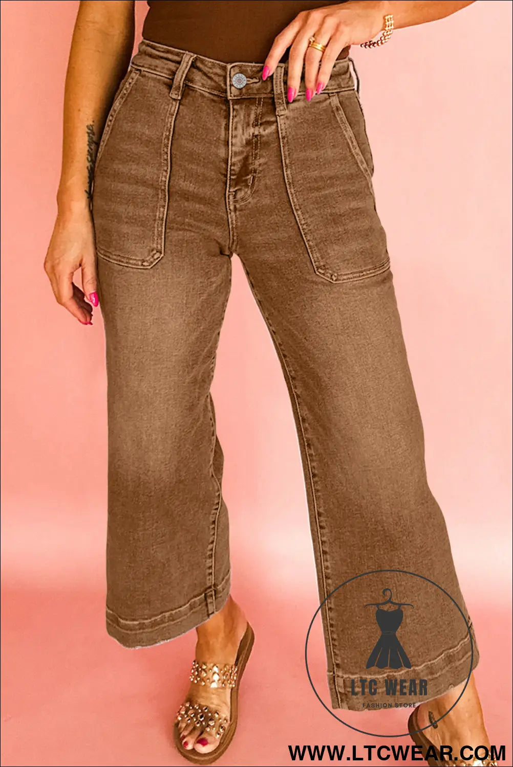 Breen cropped high rise wide leg jeans - breen / 10 / 72% cotton + 26% polyester + 2% elastane - jeans