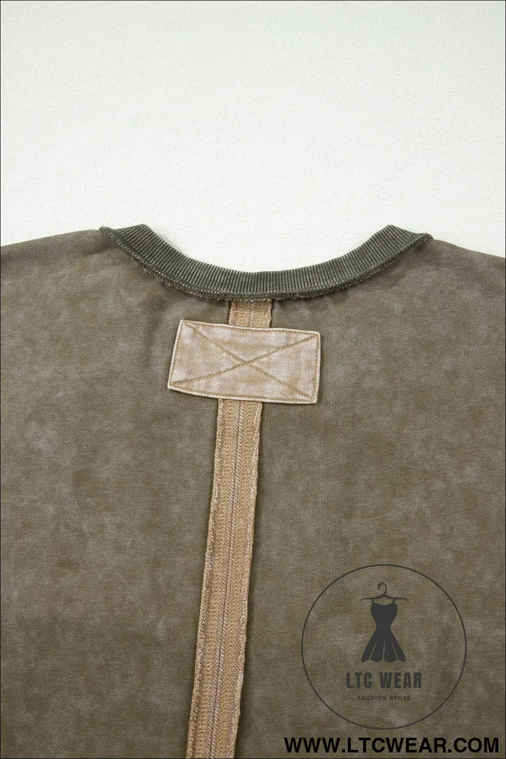 Breen Mineral Wash Raw Seam Patchwork Flower Patched 3/4 Sleeve Oversize Top - L.T.C Wear Online Fashion Store