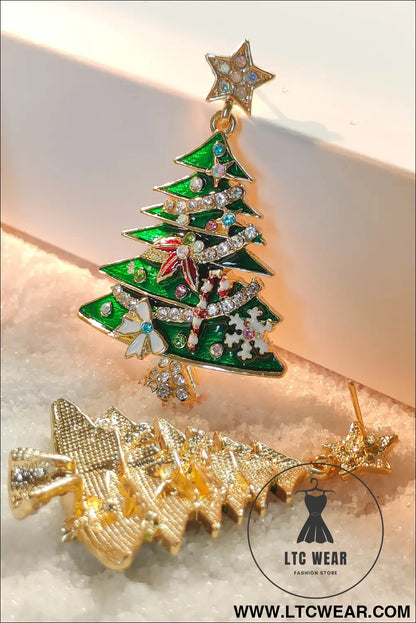Bright green rhinestone christmas tree drop earrings - bright green / one size / 100% alloy - jewelry