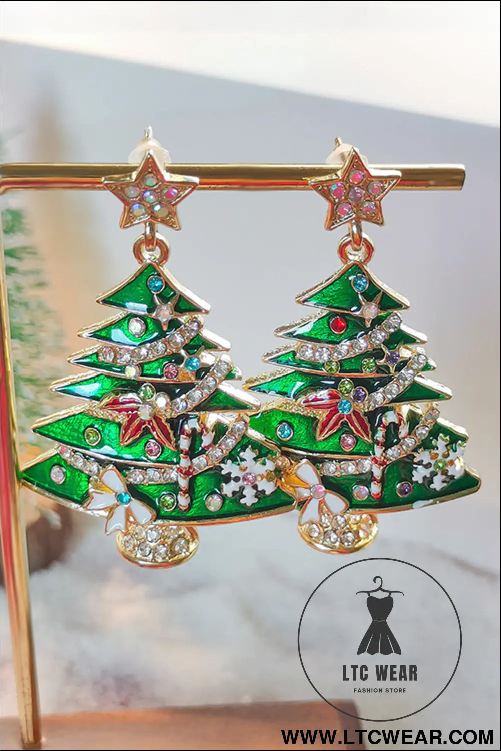 Bright green rhinestone christmas tree drop earrings - bright green / one size / 100% alloy - jewelry