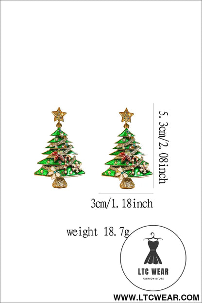 Bright green rhinestone christmas tree drop earrings - bright green / one size / 100% alloy - jewelry