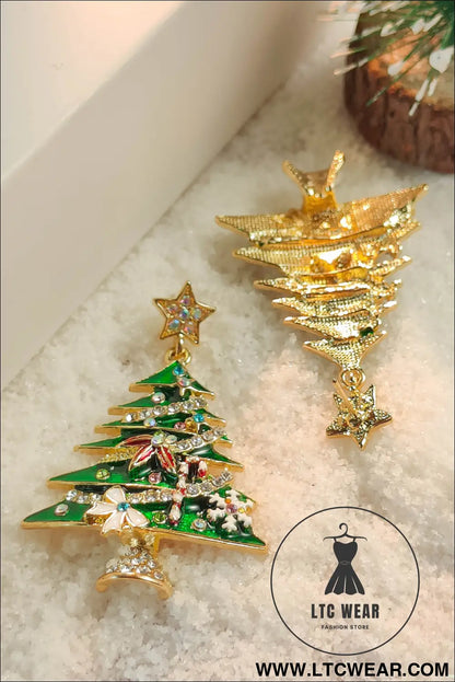 Bright green rhinestone christmas tree drop earrings - bright green / one size / 100% alloy - jewelry