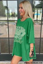 Lucky Rhinestone Oversized T Shirt Dress with Poker Cards Graphic