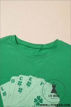 Lucky Rhinestone Oversized T Shirt Dress with Poker Cards Graphic