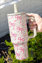 Bright pink bow heart print tumbler cup - bright pink / one size / 100% alloy - tumblers