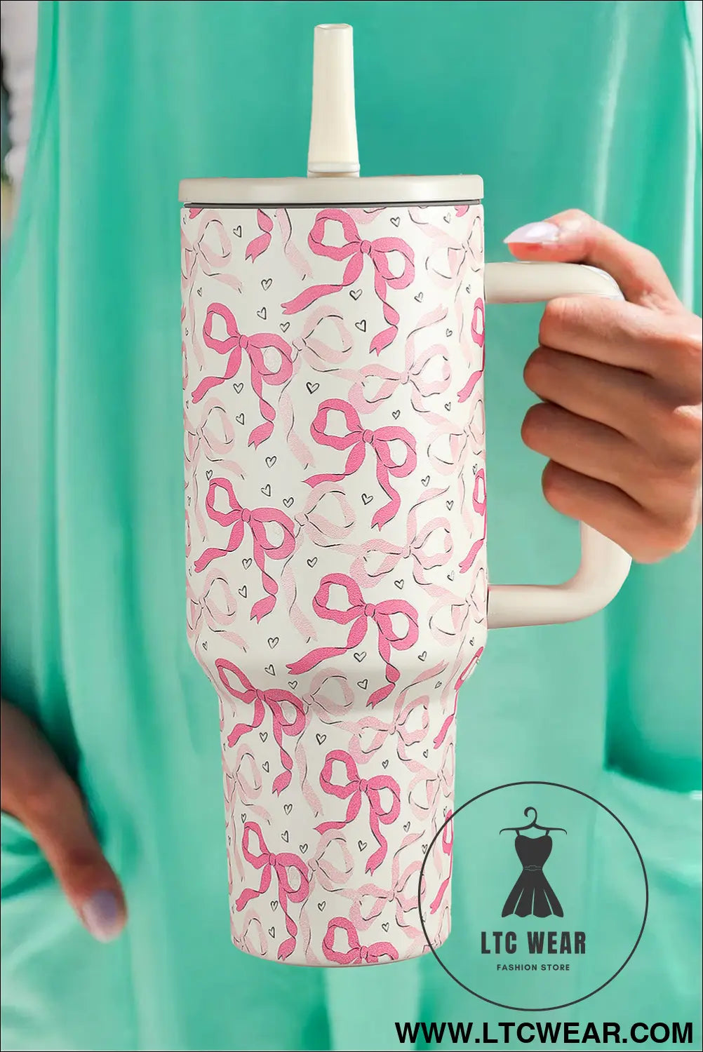 Bright pink bow heart print tumbler cup - bright pink / one size / 100% alloy - tumblers