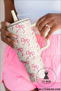 Bright pink bow heart print tumbler cup - bright pink / one size / 100% alloy - tumblers