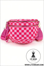 Bright pink checkered print wide strap large crossbody bag - bright pink / one size / shell:100% polyester