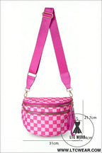 Bright pink checkered print wide strap large crossbody bag - bright pink / one size / shell:100% polyester