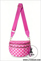 Bright pink checkered print wide strap large crossbody bag - bright pink / one size / shell:100% polyester