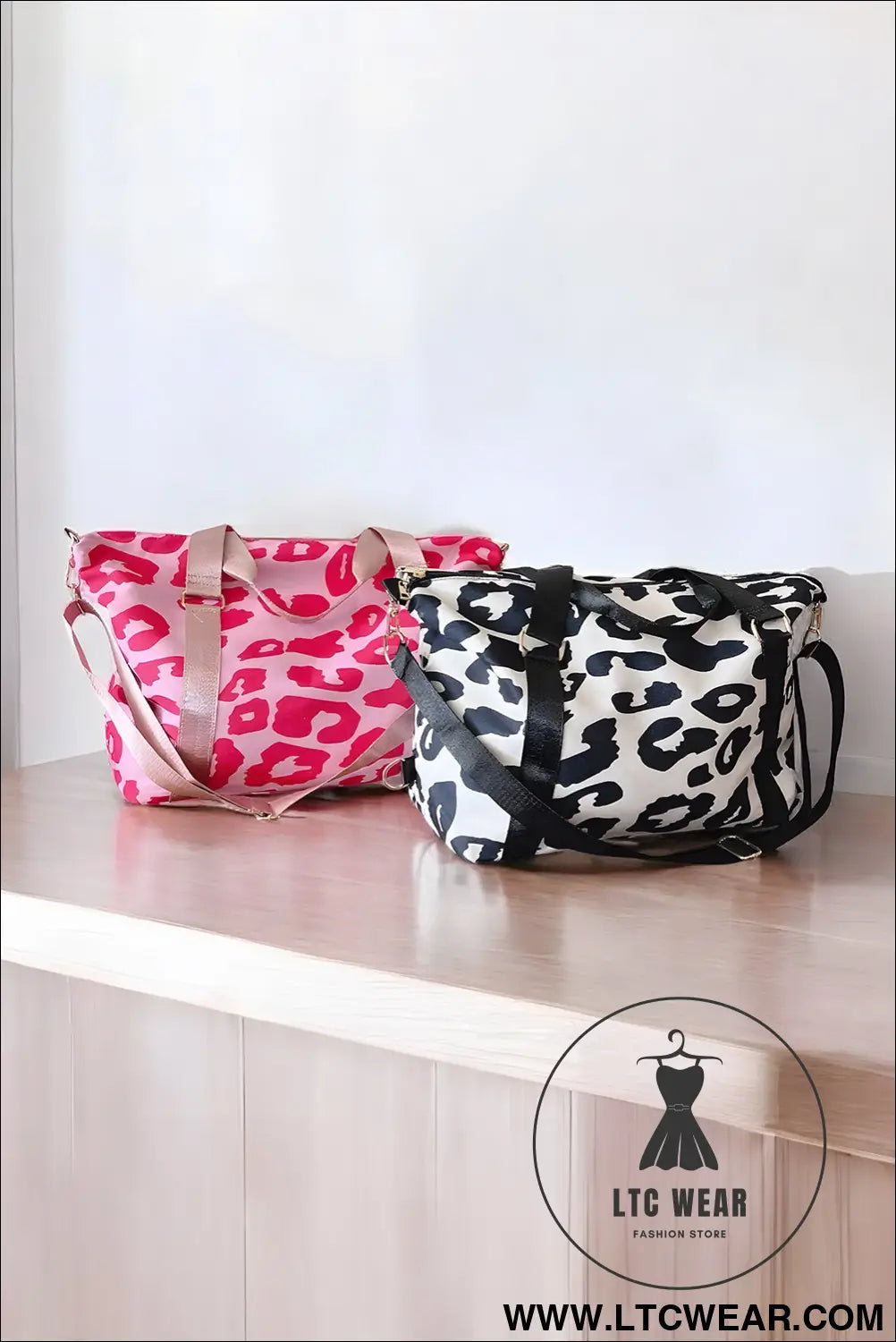 Bright pink leopard print luggage tote bag - bright pink / one size / 95% pu + 5% alloy - handbags