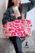 Bright pink leopard print luggage tote bag - bright pink / one size / 95% pu + 5% alloy - handbags