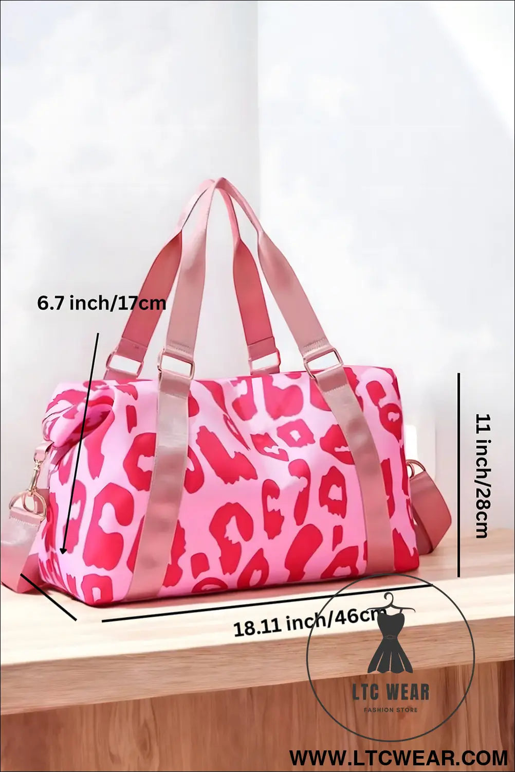 Bright pink leopard print luggage tote bag - bright pink / one size / 95% pu + 5% alloy - handbags