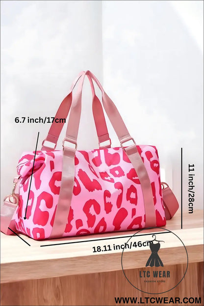 Bright pink leopard print luggage tote bag - bright pink / one size / 95% pu + 5% alloy - handbags