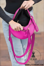 Bright pink strap double zipper crossbody bag - bright pink / one size / 100% polyester + lining:100% polyester