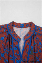 Brown 3/4 Puff Sleeve Tiered Loose Floral Dress