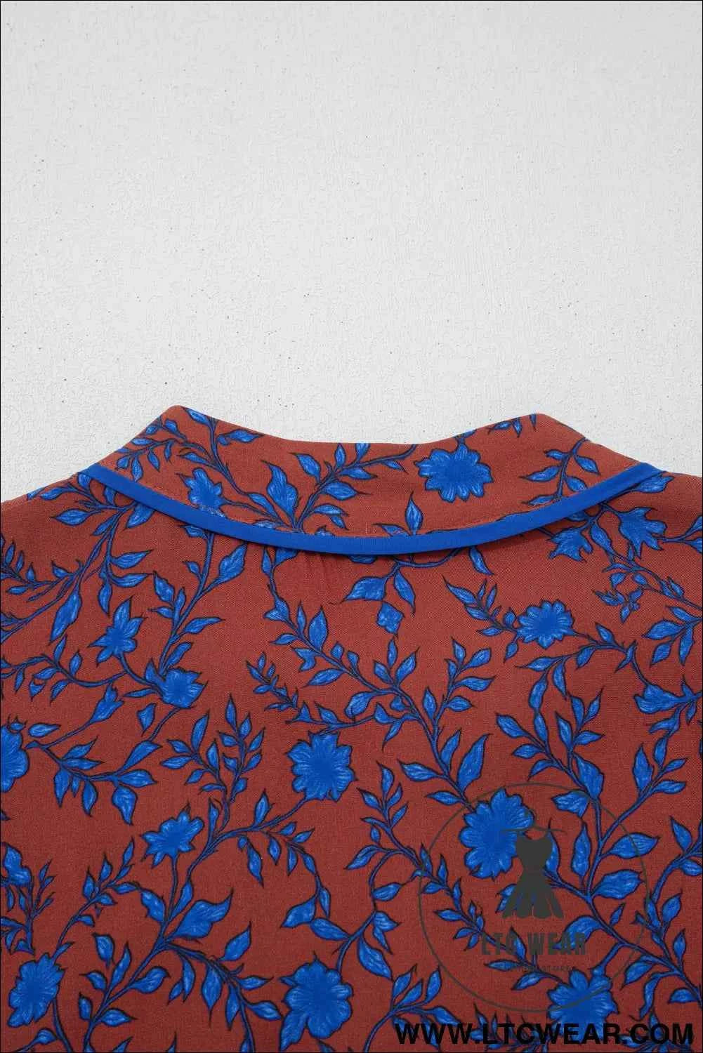 Brown 3/4 Puff Sleeve Tiered Loose Floral Dress