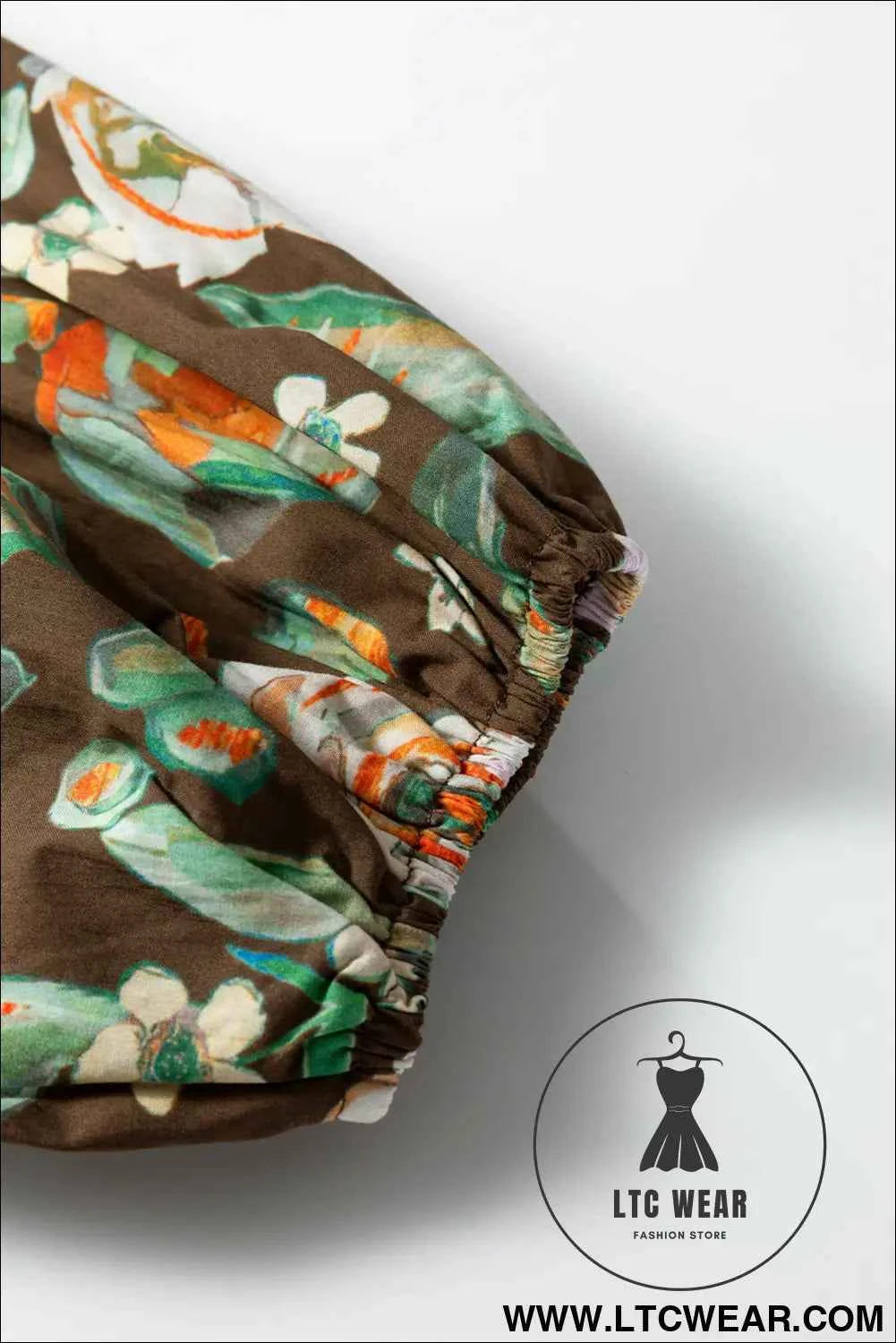 Brown Floral Print Contrast Trim V Neck Pocketed Long Sleeve Mini Dress