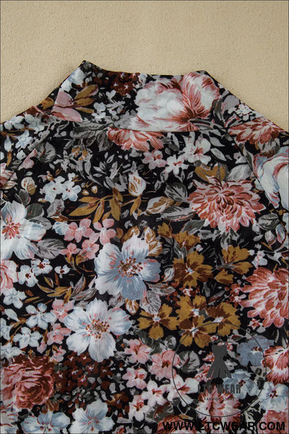 Brown Floral Print Mesh Mock Neck Slim Top - L.T.C Wear Online Fashion Store