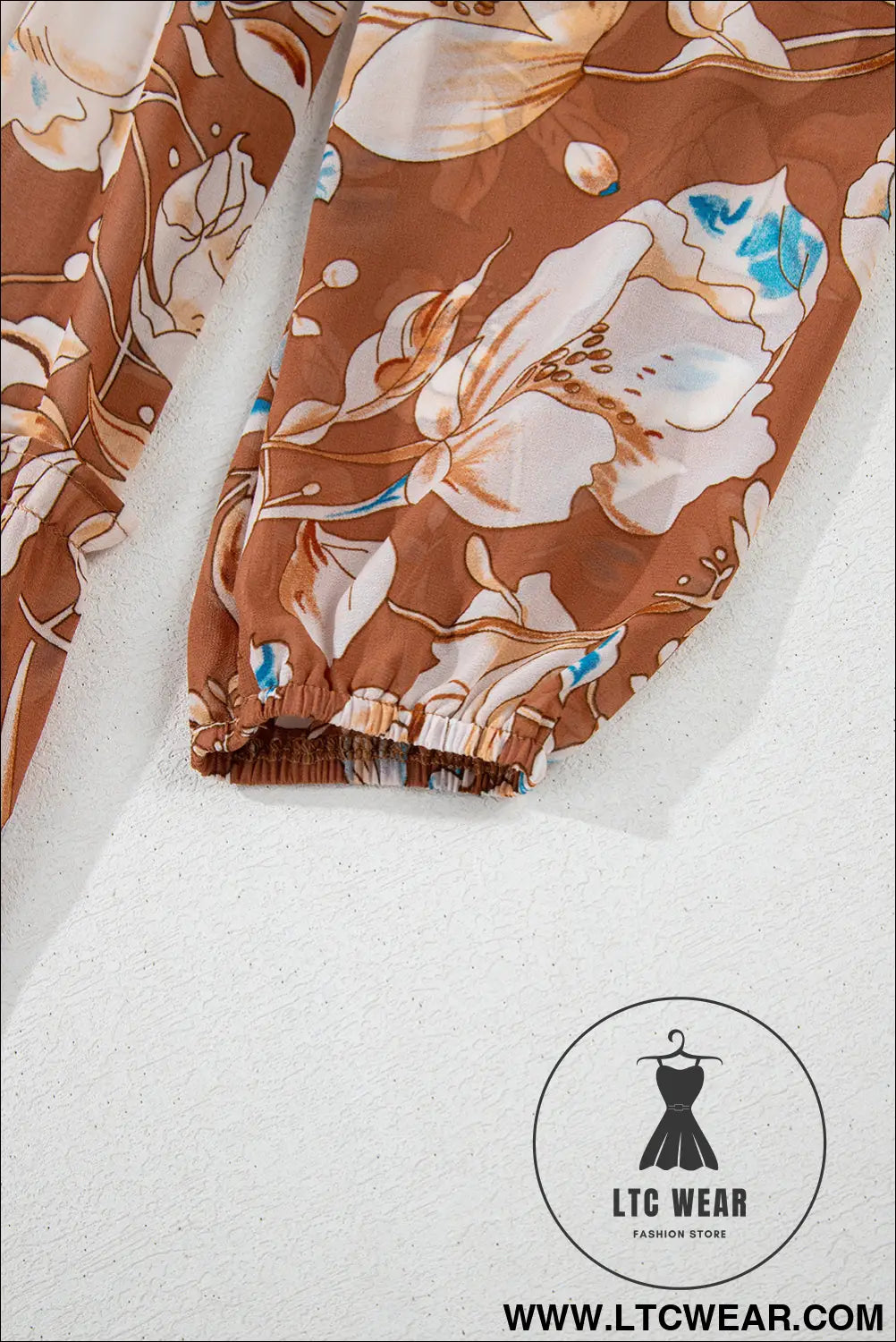 Brown Floral Print Shirred Square Neck High Waist Maxi Dress - L.T.C Wear Online Fashion Store