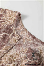 Brown Floral Print Smocked High Waist Long Sleeve Maxi Dress