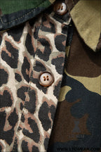 Brown leopard camouflage patchwork oversized shacket - jackets