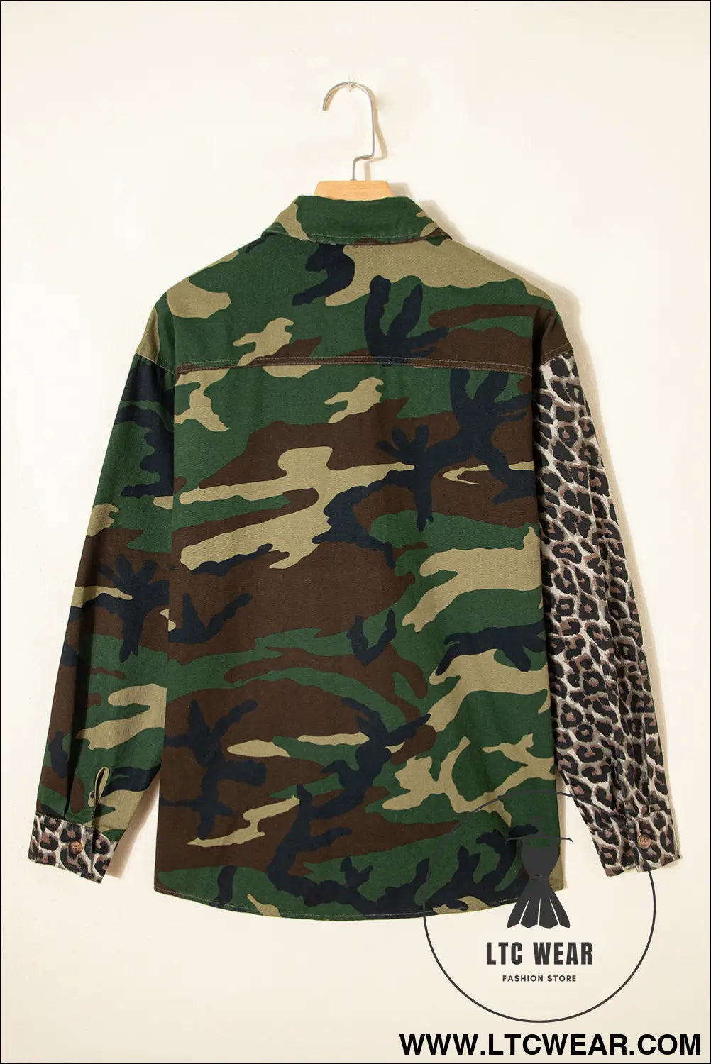 Brown leopard camouflage patchwork oversized shacket - jackets