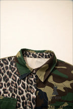 Brown leopard camouflage patchwork oversized shacket - jackets