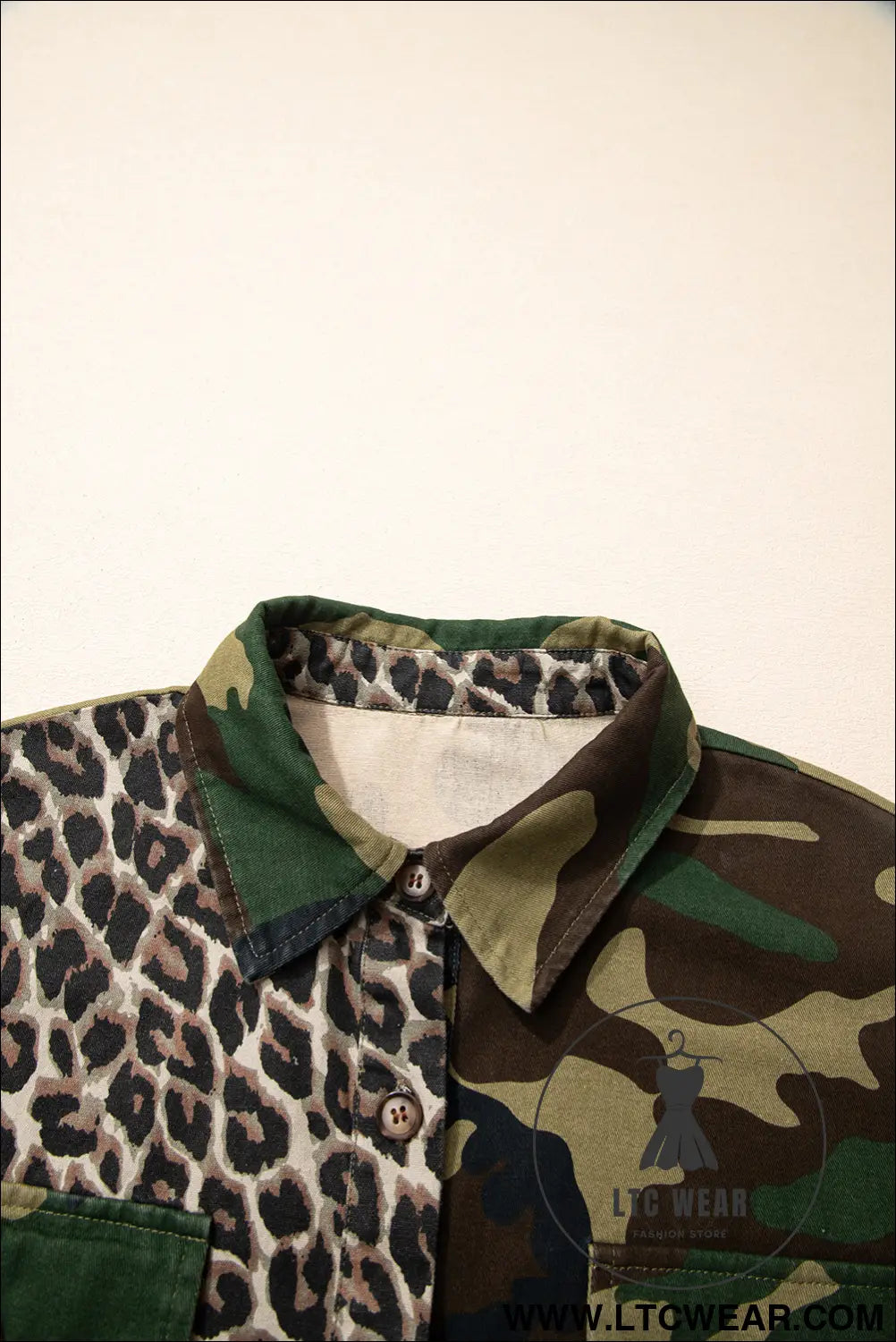 Brown leopard camouflage patchwork oversized shacket - jackets
