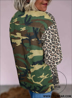 Brown leopard camouflage patchwork oversized shacket - jackets