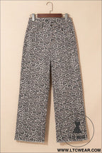 Brown leopard/ polka dot frayed edge wide leg high waist jeans - jeans