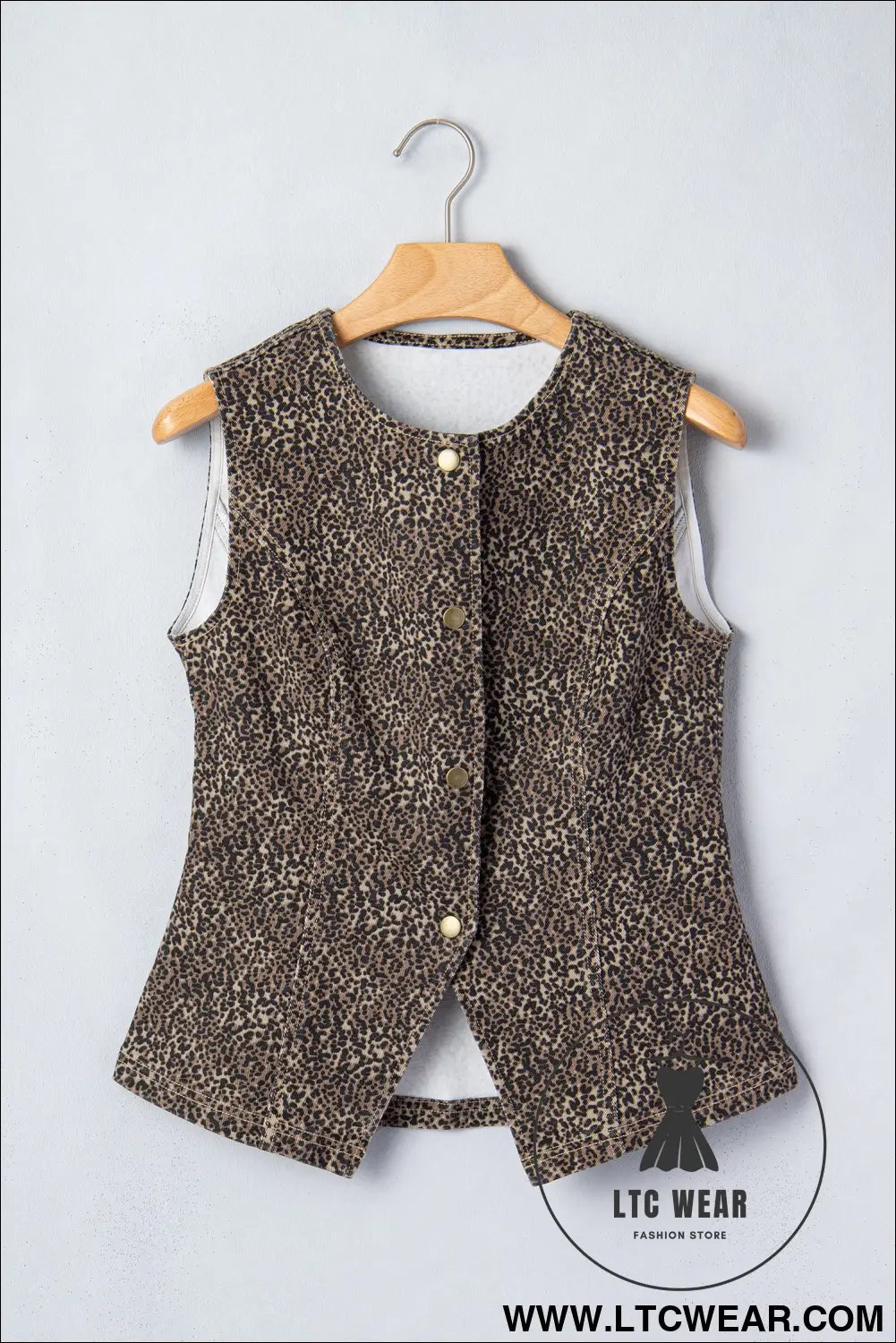 Brown leopard print slim denim vest - vests