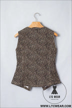 Brown leopard print slim denim vest - vests