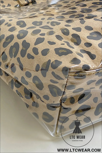 Brown leopard pu leather water proof tote bag - brown / one size / 95% pu + 5% alloy - handbags