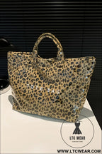 Brown leopard pu leather water proof tote bag - brown / one size / 95% pu + 5% alloy - handbags