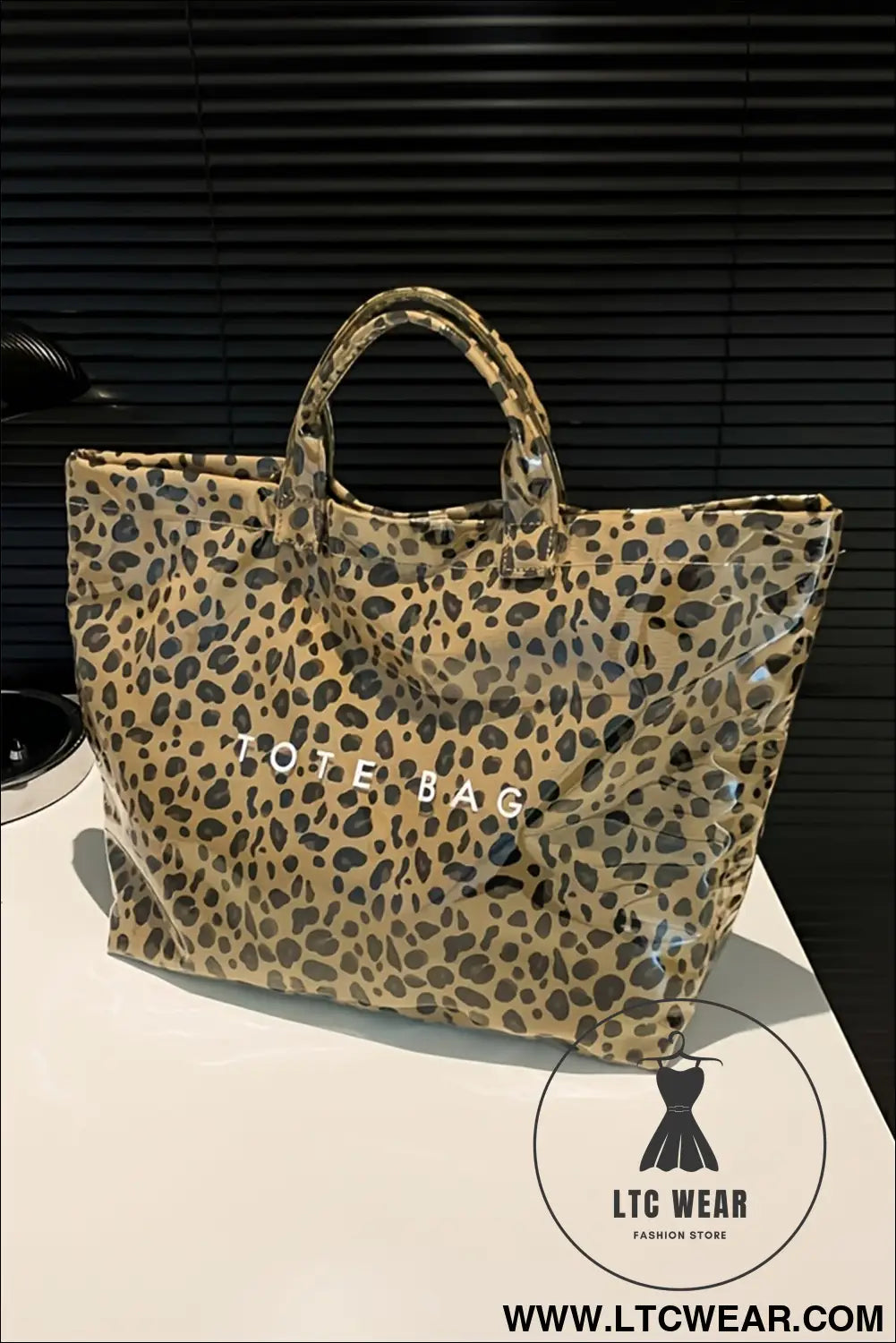 Brown leopard pu leather water proof tote bag - brown / one size / 95% pu + 5% alloy - handbags